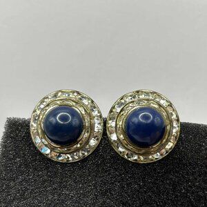 Vintage Blue Clip-on Earrings - with faux diamonds